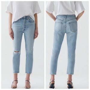AGOLDE Riley High Rise Straight Crop, Button-Fly, Light Destructed Wash, EUC!